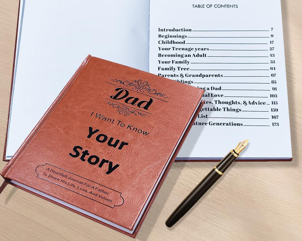 JUNQIU Dad I Want to Hear Your Story, a Father’S Guided Journal Book - Gifts for Birthday, Fathers Day Dad Gifts from Daughter Son, Dads Gift for Christmas, Dads Gift